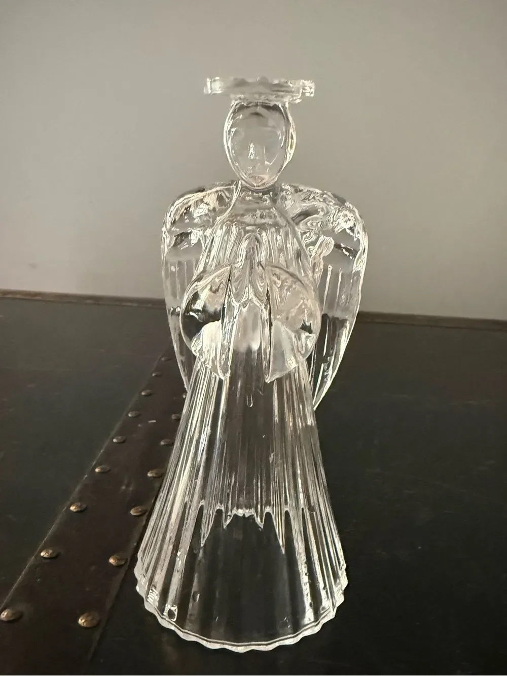 7’’ Taper candle holder pressed glass praying angel heavy